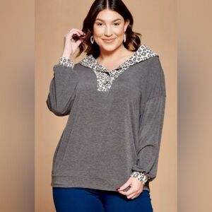 Emerald Charcoal and Cream Leopard Print Top